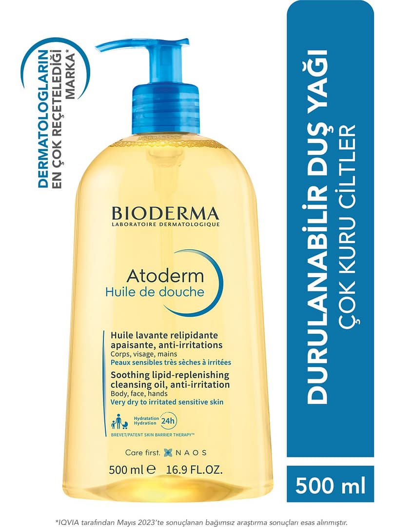 Bioderma Atoderm Shower Oil Kuru Ciltler için Niasinamid İçeren Nemlendirici ve Besleyici Duş Yağı Bebek, Çocuk ve Yetişkin