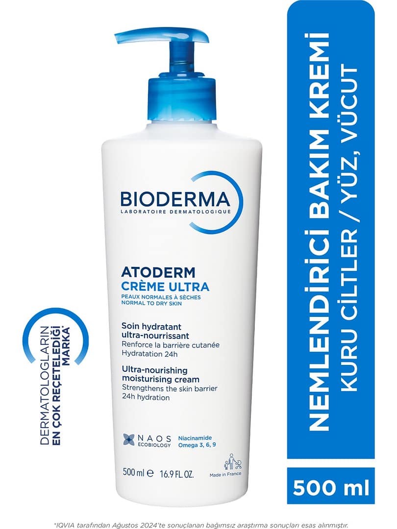 Bioderma Atoderm Ultra Vücut Kremi - 500 ml, Kuru Ciltler İçin Besleyici ve Nemlendirici Formül, Gözenekleri Tıkamayan