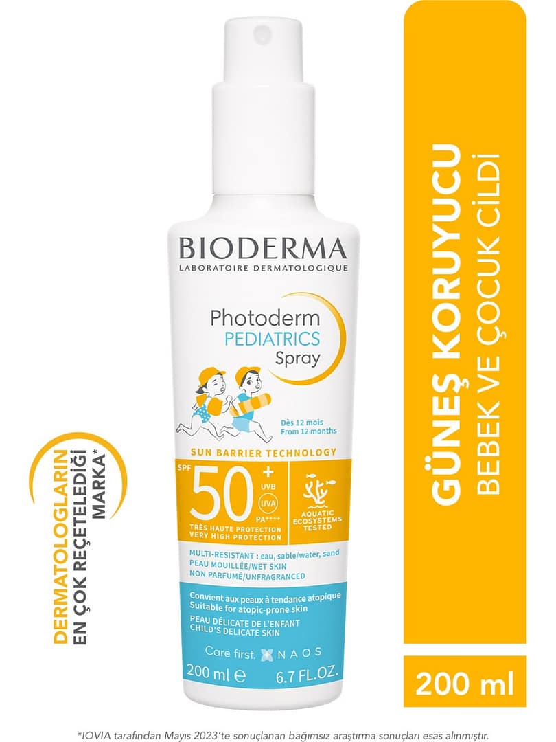Bioderma Photoderm Pediatrics Spray SPF50+ Bebek, Çocuk Çok Yüksek Korumalı Sprey Formda Güneş Kremi 200 ml