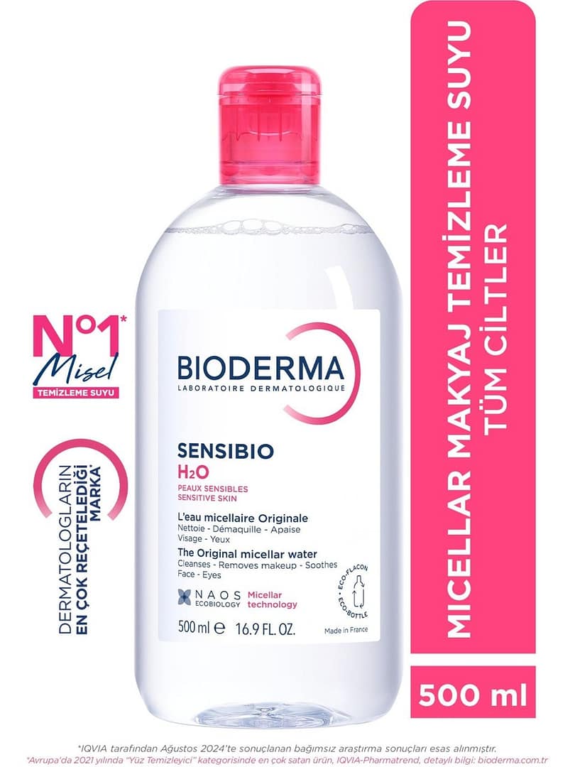 Bioderma Sensibio H2O Makyaj Temizleme Suyu - Hassas Ciltler için Yatıştırıcı ve Dengeleyici Etki, 500 ml